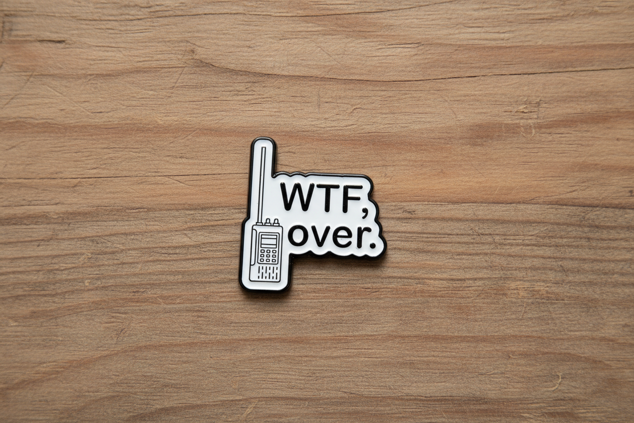 Pin with 'WTF over.' text on a wood background